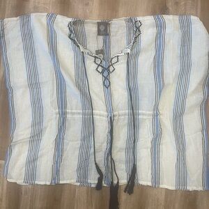 Striped Blue and White Tunic Top with drawstring waist
